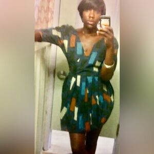 Urban Outfitters Midi Wrap Dress in Blue, Teal, Rust & Cream